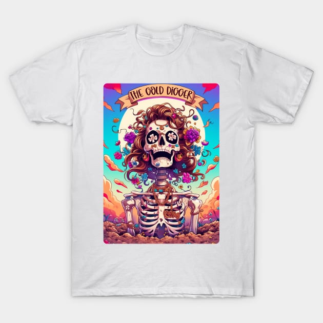 "The Gold Digger" Funny Tarot Skeleton T-Shirt by FlawlessSeams